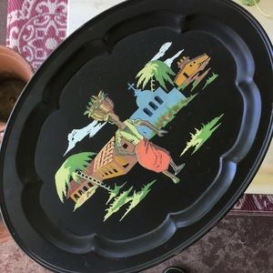 Vintage MCM Oval Hand-painted Tray